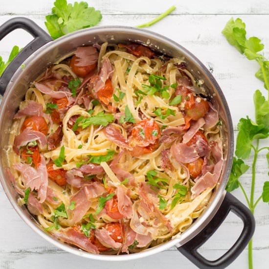 Roasted Tomato Fettuccine Carbonara