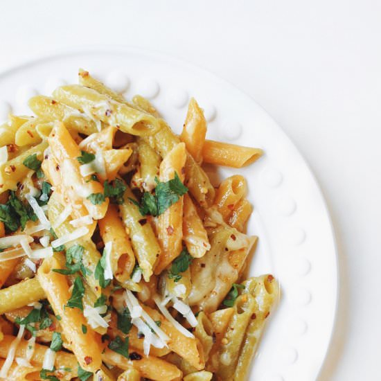 Spicy Garlic Parmesan Lentil Pasta