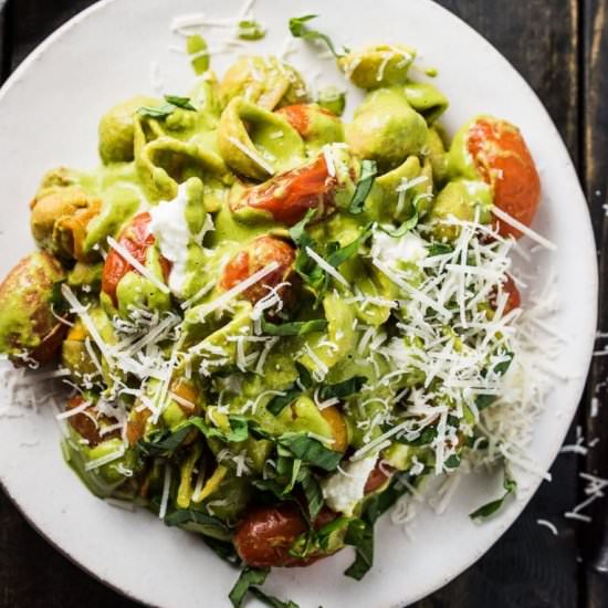 Warm Caprese Pesto Pasta