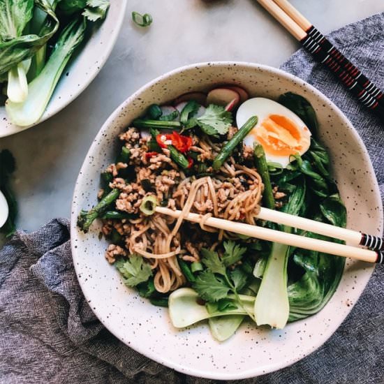 Bok Choy and Pork Soba Noodle Bowl