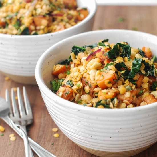 Kale and Sweet Potato Lentils