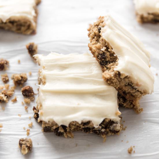 Frosted Oatmeal Raisin Cookie Bars