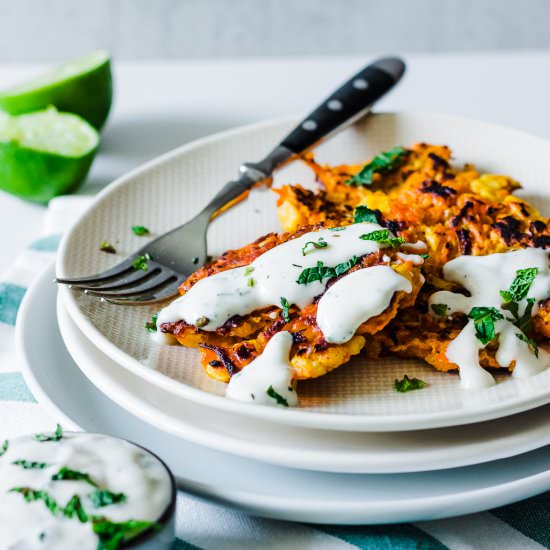 Carrot-Corn Fritters with Mint Dip