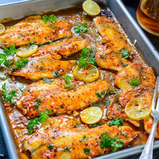 Spicy Lemon Garlic Baked Tilapia