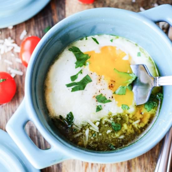 Baked Eggs with Tomatoes & Pesto
