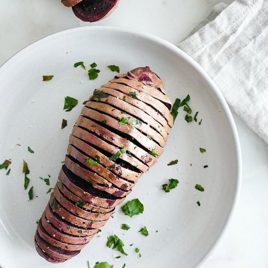 Hasselback Purple Sweet Potatoes