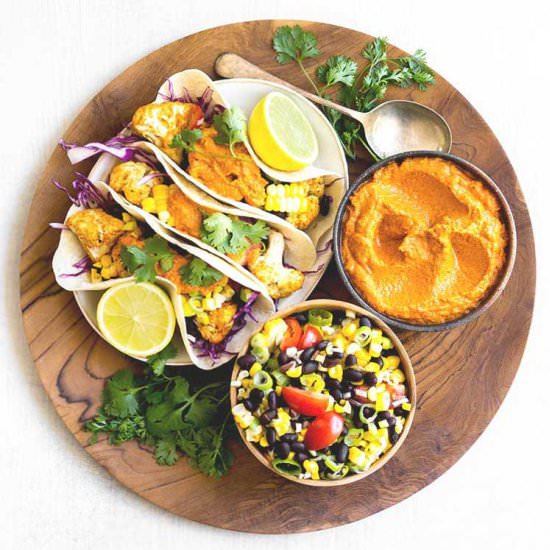 Cauliflower tacos + chipotle salsa