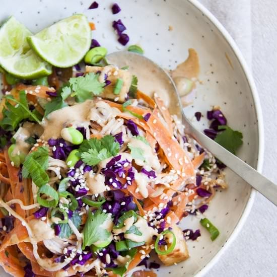 Tahini lime noodles with tempeh