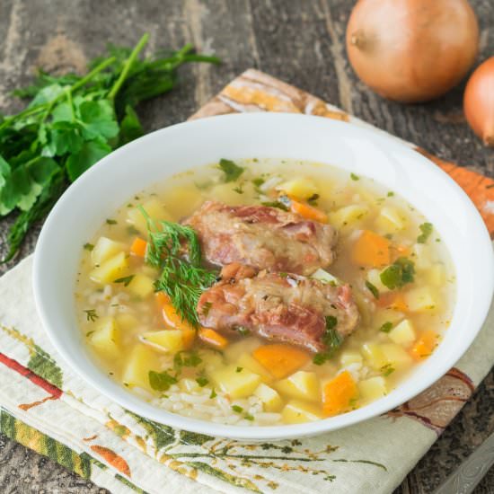 Rice Soup with Smoked Ribs