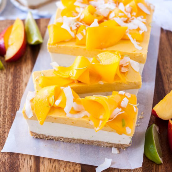 Mango Panna Cotta Coconut Cheesecake
