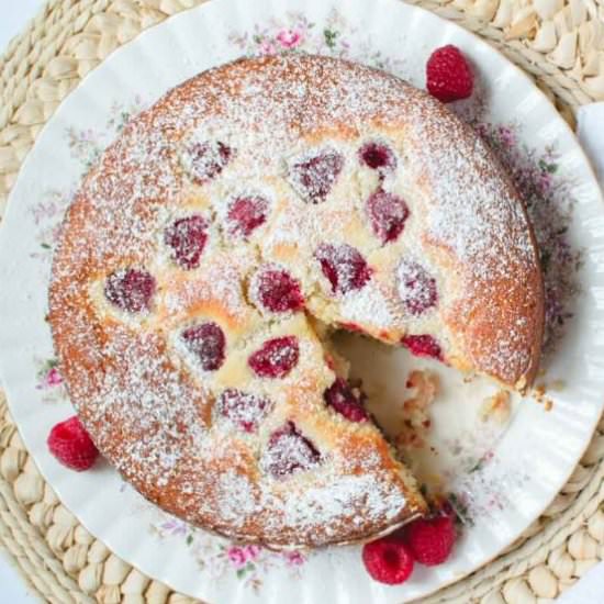 Raspberry coconut ricotta cake