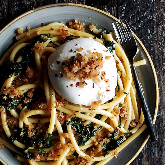 Bucatini with Burrata & Breadcrumbs