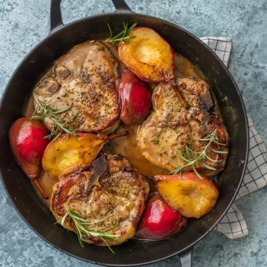 Honey Bourbon Pear Pork Chops