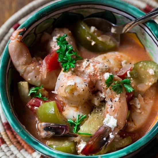 Shrimp with Tomatillos and Feta