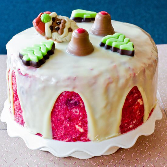 White chocolate cranberry drip cake