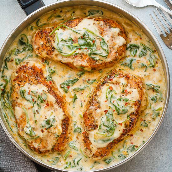 Pork Chops in Creamy Spinach Sauce