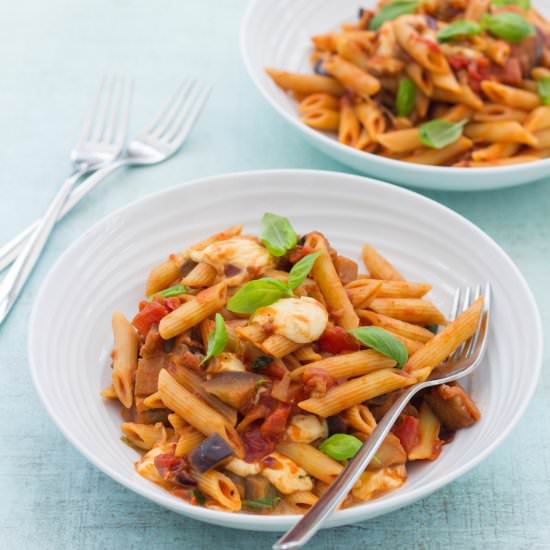 Aubergine and Mozzarella Pasta