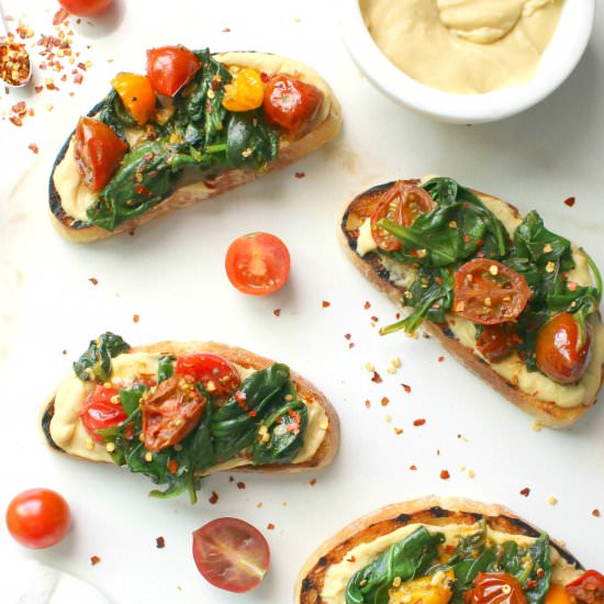 Hummus Toast with Wilted Spinach