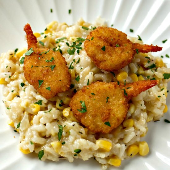 Sweet Corn Risotto & Crispy Shrimp