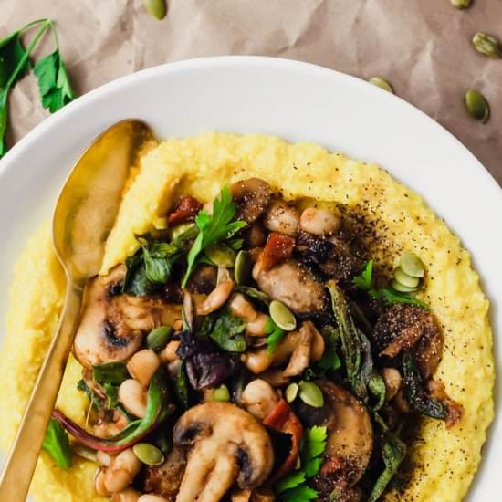 Creamy Vegan Polenta with Mushrooms