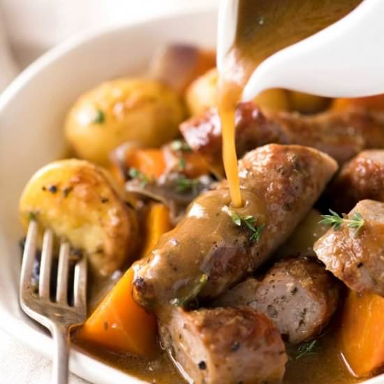 SAUSAGE BAKE WITH POTATOES & GRAVY