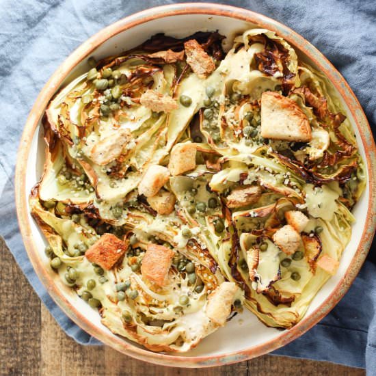 Vegan Roasted Cabbage Caesar Salad