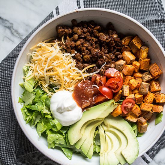 Easy Lentil Sweet Potato Taco Bowl