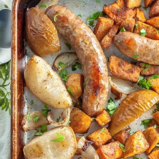 Sausage and Pear Sheet Pan Dinner