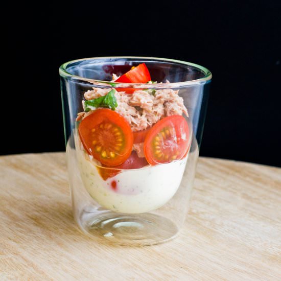 Tuna bites in a glass
