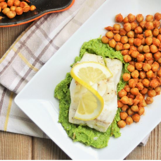 Cod with Pea Puree and Chickpeas