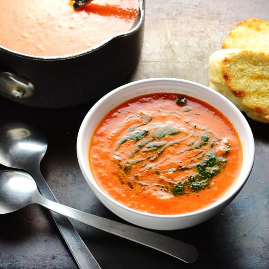 Roasted Pepper Quinoa Soup+Basil