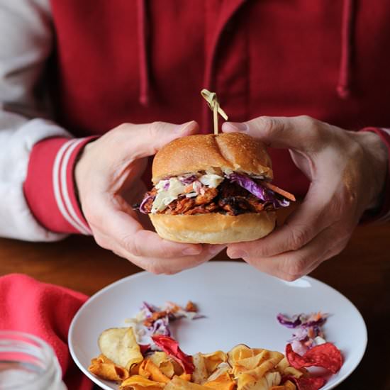 Vegan BBQ sandwich with coleslaw