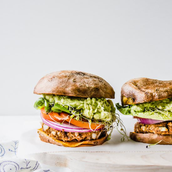 Vegan BBQ Guacamole Burgers