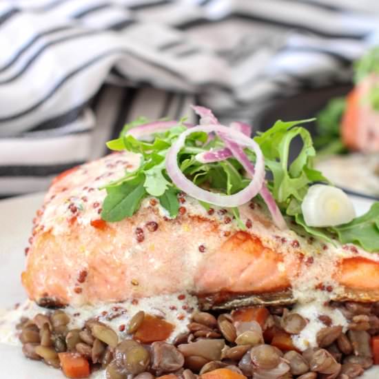 Oven Roasted Salmon with Lentils