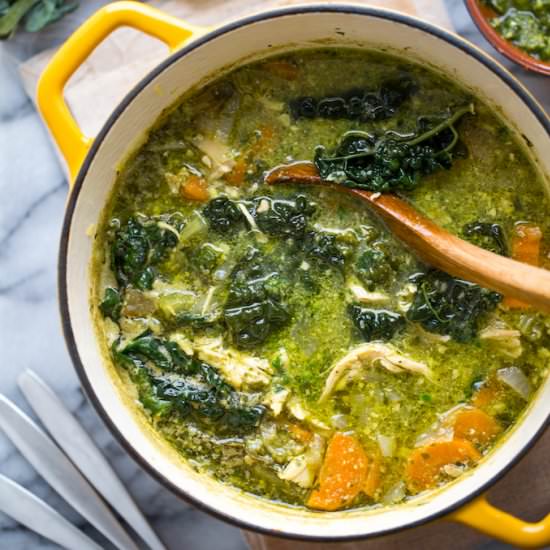 Kale & Chicken Pesto Soup