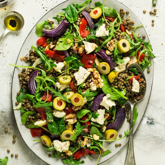 Puy lentil salad with vegan feta
