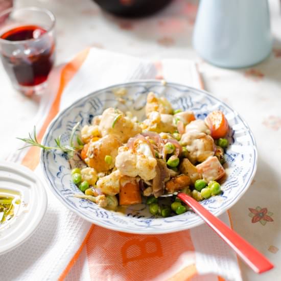 Roasted Cauliflower, Potato & Peas