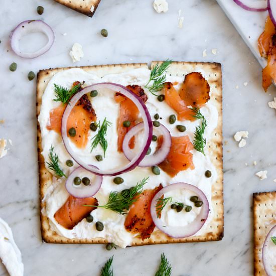 Lox and Horseradish Schmear Matzah