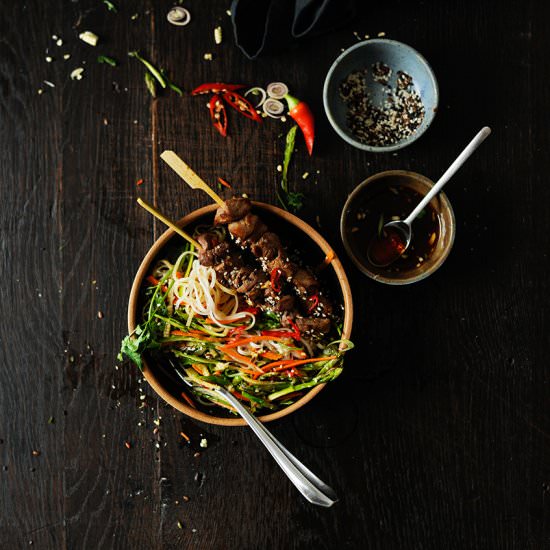Asian noodle salad with lamb satay