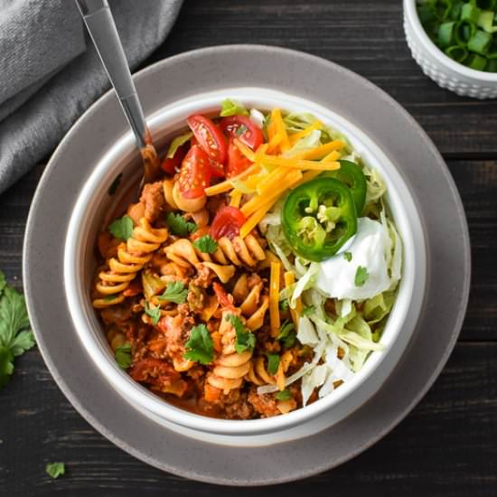 Healthier Cheesy Taco Pasta