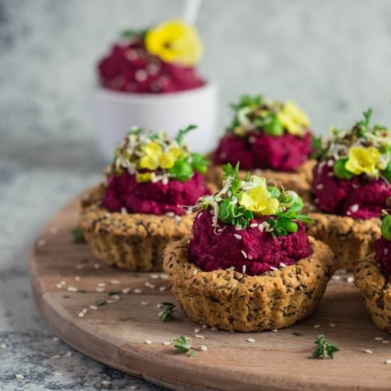 Savory tarts with beet hummus