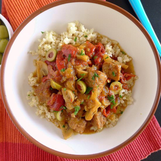 Veal Stew with Peppers, Mushrooms