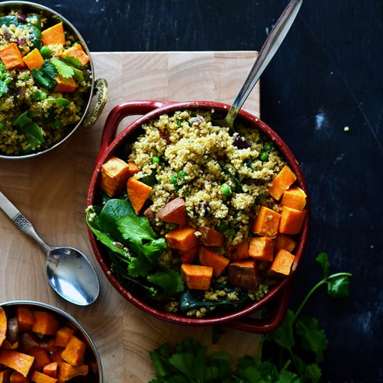 Leftover Quinoa Indian Pilaf