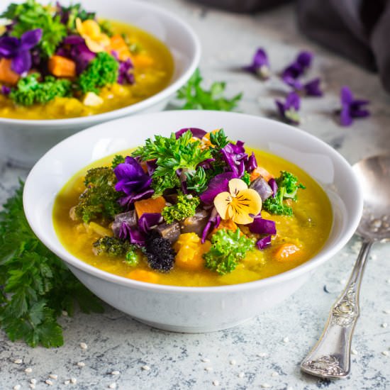 Red lentil dhal with mango