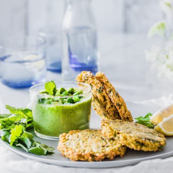 Potato Pancakes with Pea Mint Dip