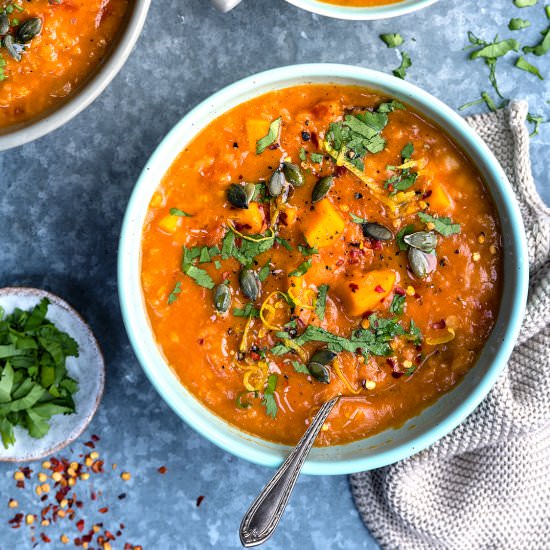 Sweet potato, lentil  chickpea soup