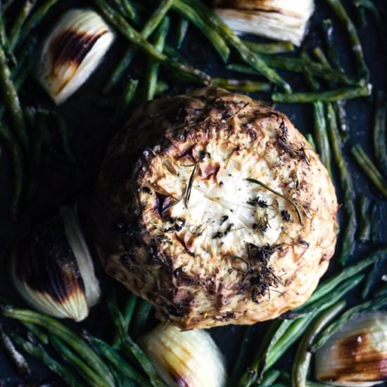 Baked Celeriac with Onion Gravy