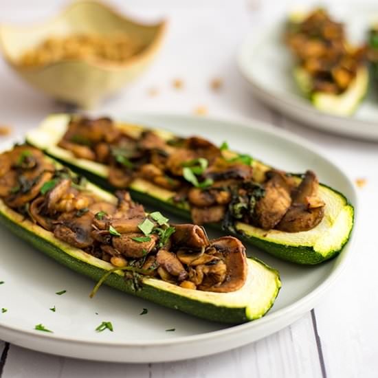 Mushroom Walnut Stuffed Zucchini