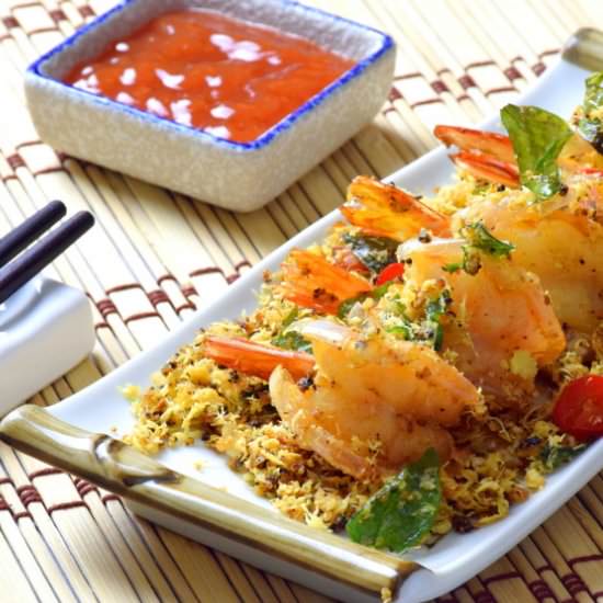 Butter prawns with oats
