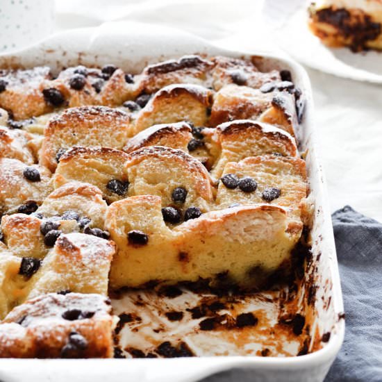 Orange chocolate chip bread pudding